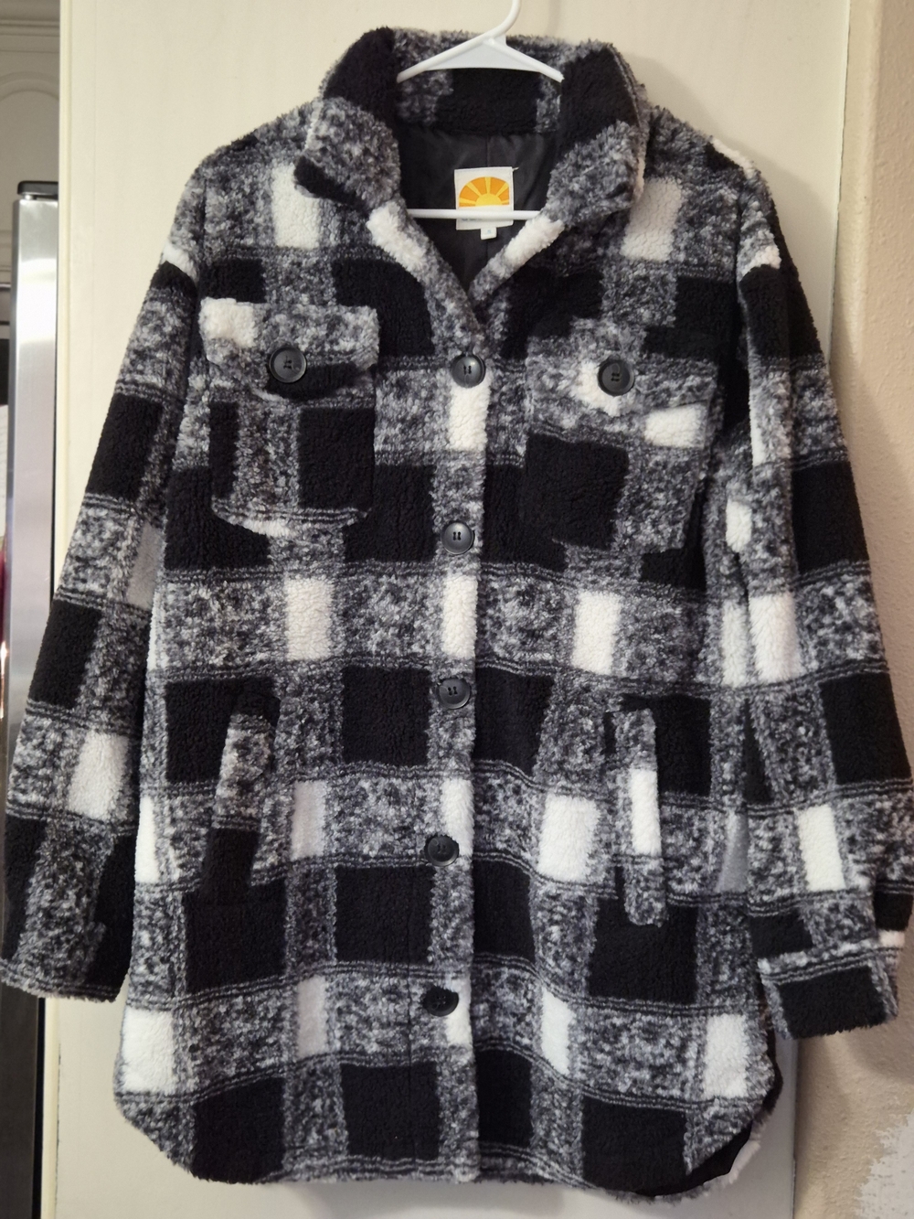 C&C California Black & White Plaid Teddy Shacket